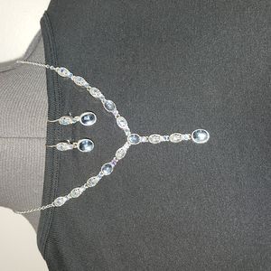 Avon Blue Crystal "Y" Necklace & Earrings